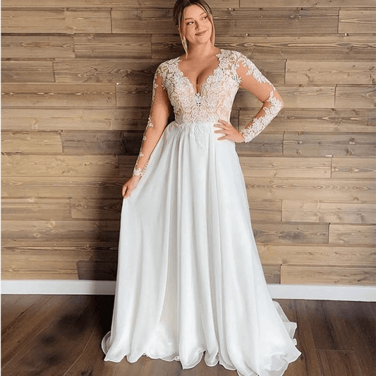 Long sleeve wedding dresses | Blackless a -line wedding dress | Lace