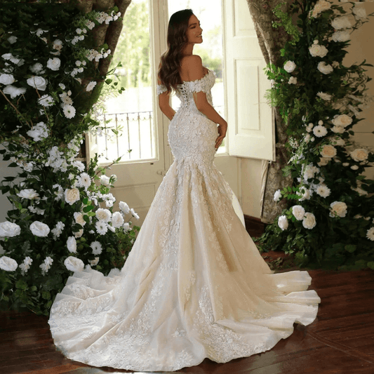 Mermaid wedding dress | Lace ivory wedding dress | Off shoulder