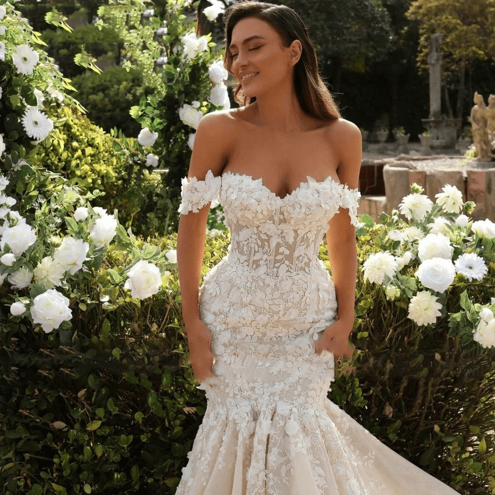 Mermaid wedding dress | Lace ivory wedding dress | Off shoulder