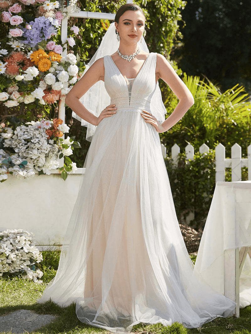 Sleeveless V-neck A-line wedding dress – Howedding