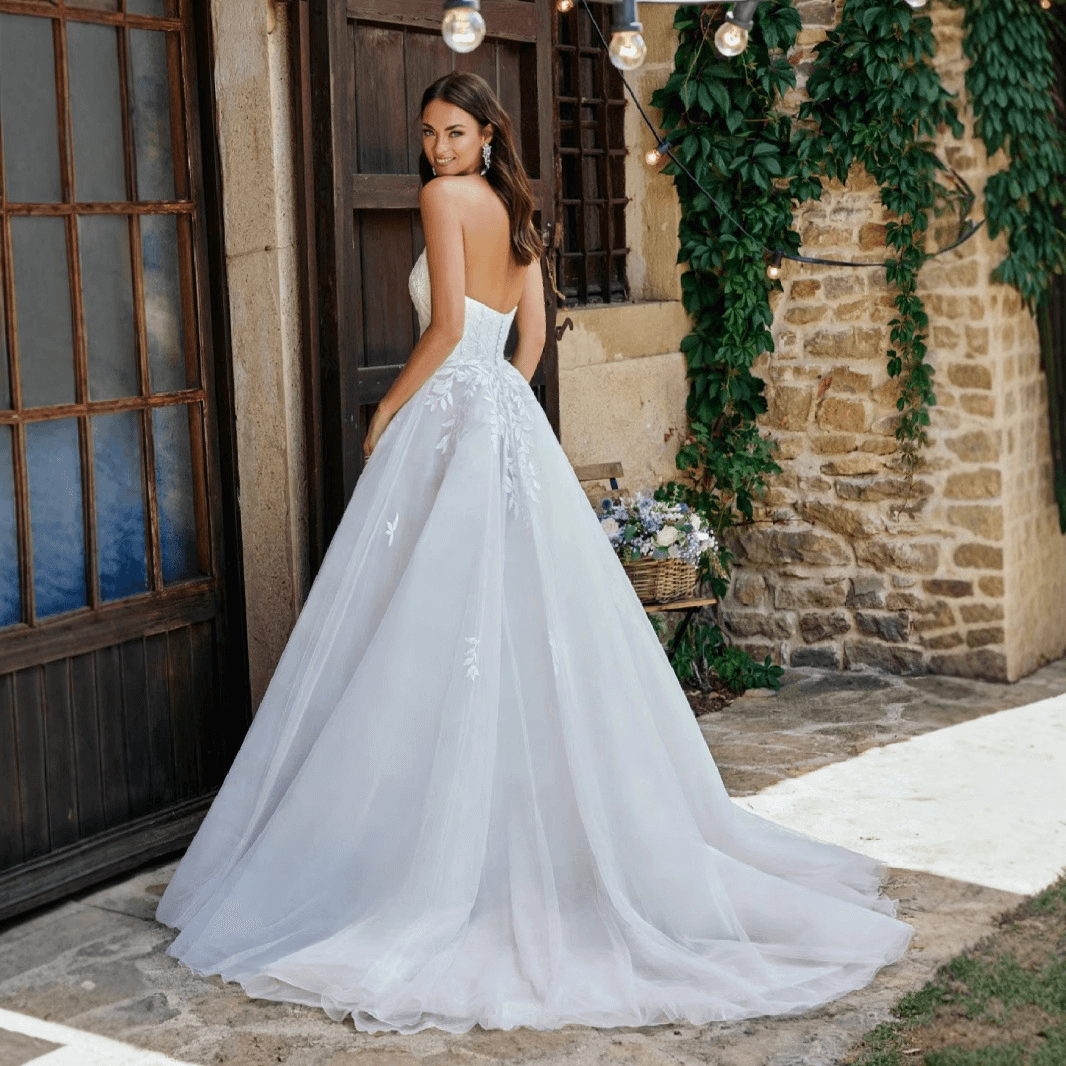 Off the shoulder wedding dress | A-line backless