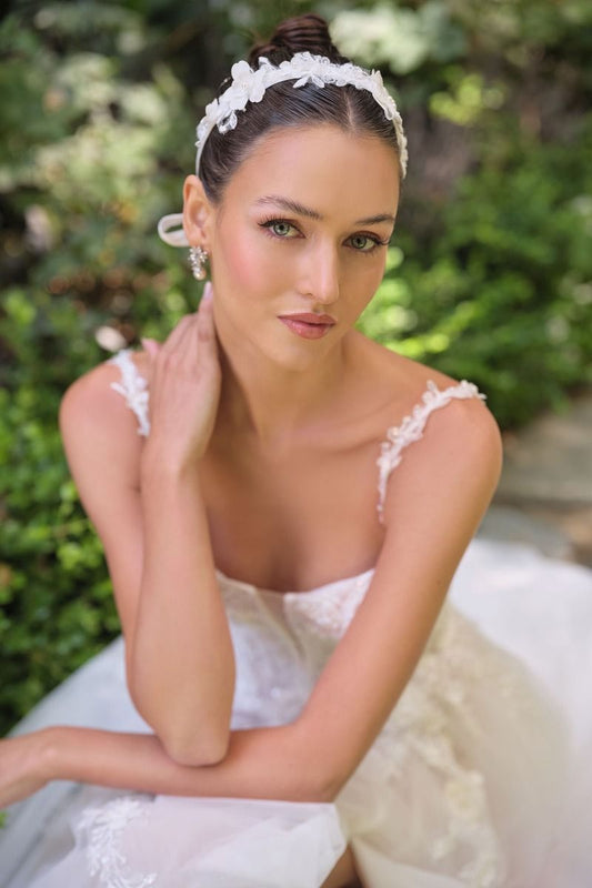 2026-68 Long Bridal Gown 3D Floral Lace Applique Wedding Dress