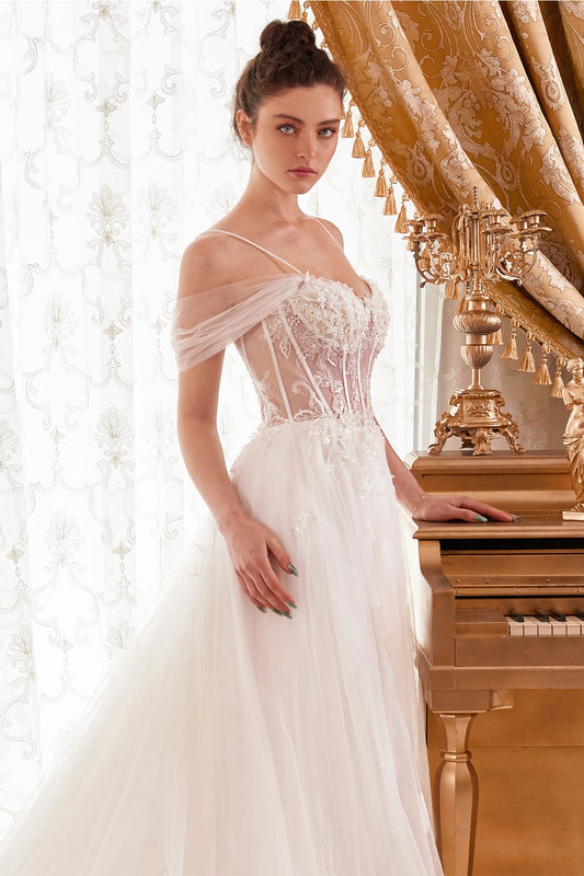 2026-54 Layered Tulle A-Line Bridal Gown with Corset Bodice Wedding Dress