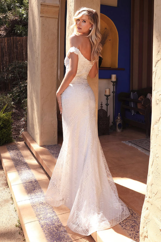 2026-04 Off the Shoulder Lace Applique Mermaid Wedding Dress