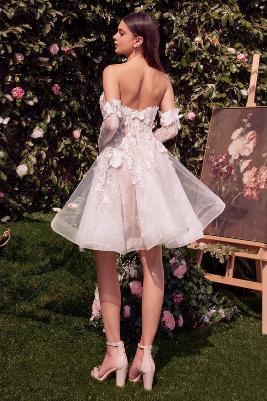 2026-83 Short Floral Appliqued Bridal Party Wedding Dress