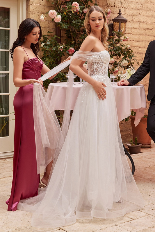 Long bridal gown halter A-line corset wedding dress side view by Howedding