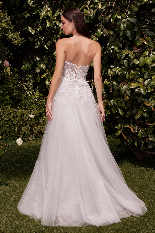 Strapless A-line lace tulle wedding dress back view by Howedding