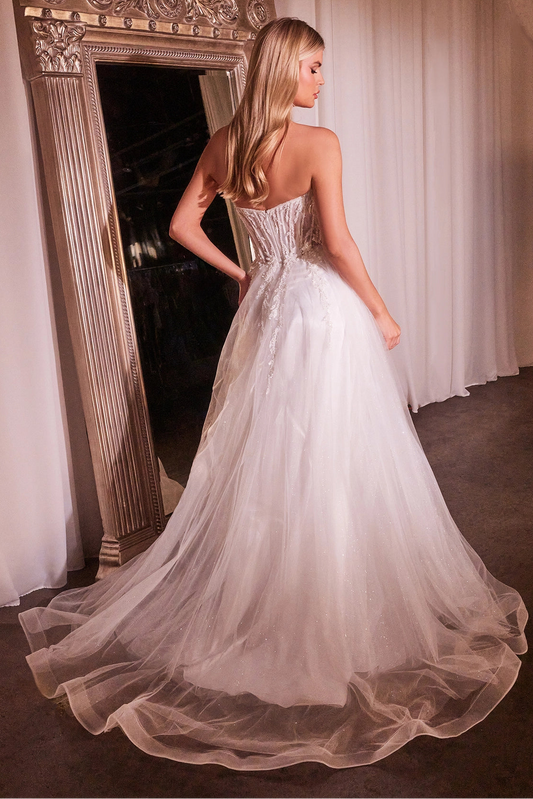 Beaded corset strapless ball gown wedding dress back view by Howedding