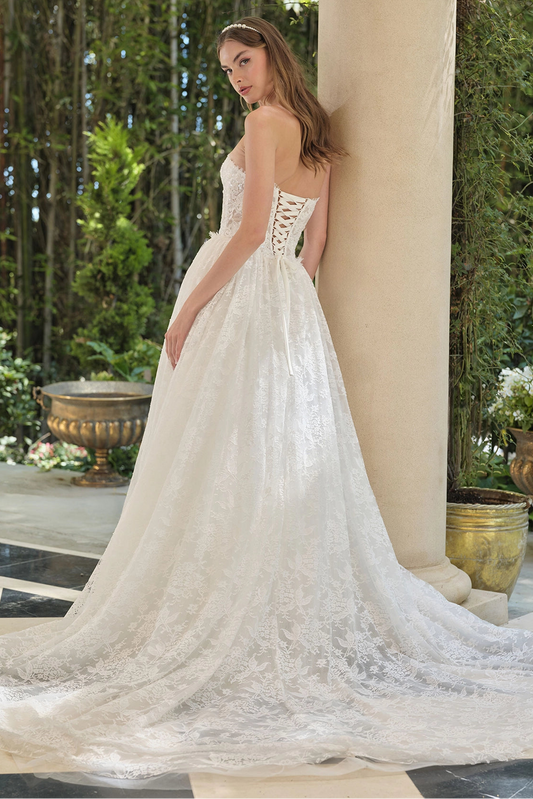 Long bridal ball gown corset lace wedding dress side view by Howedding