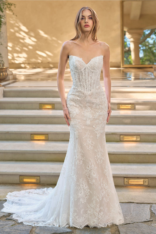 2026-58 Strapless Sweetheart Neckline with Detachable Lace Long sleeves Wedding Dress