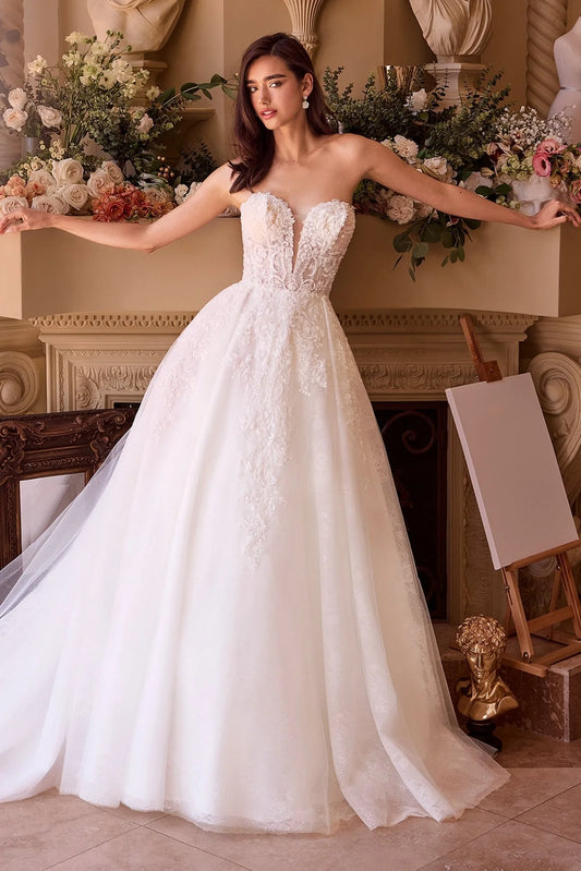 2026-26 Strapless Plunging Sweetheart Wedding Dress