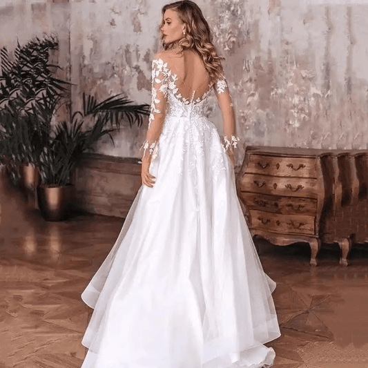 Simple elegant a line wedding dress with sleeves