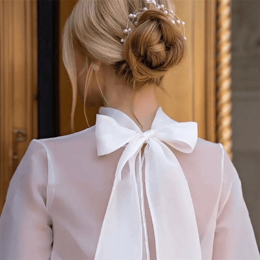 Puff sleeve wedding dress | bow on wedding dress |small train