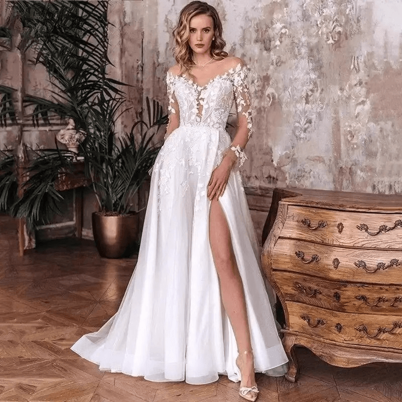 Simple elegant a line wedding dress with sleeves Howedding Simple elegant a line wedding dress with sleeves Howedding