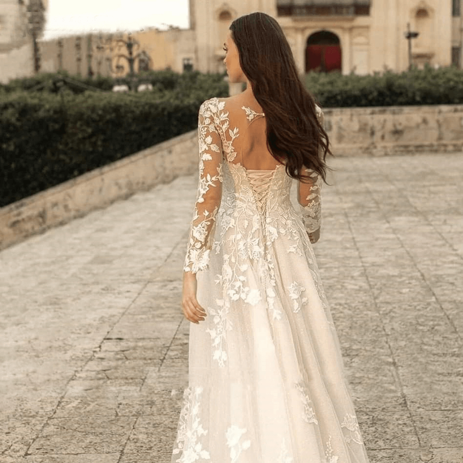 A line wedding dress with sleeves