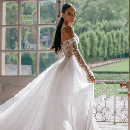 Off shoulder long sleeve mermaid wedding dress
