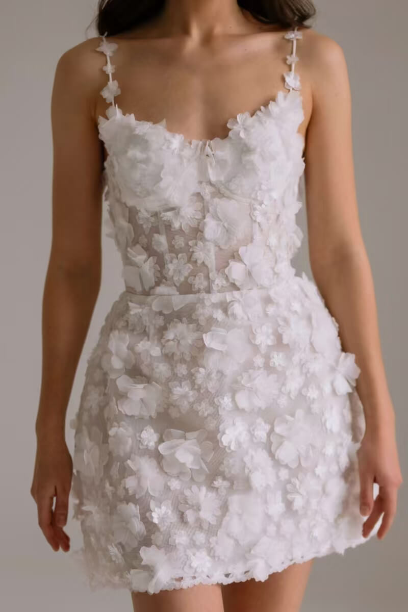 short wedding dress with spaghetti straps Modern Sweet Off Shoulders Spaghetti Strap Sheer Short Knee Length Wedding  Dress