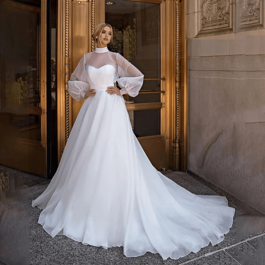 Puff sleeve wedding dress