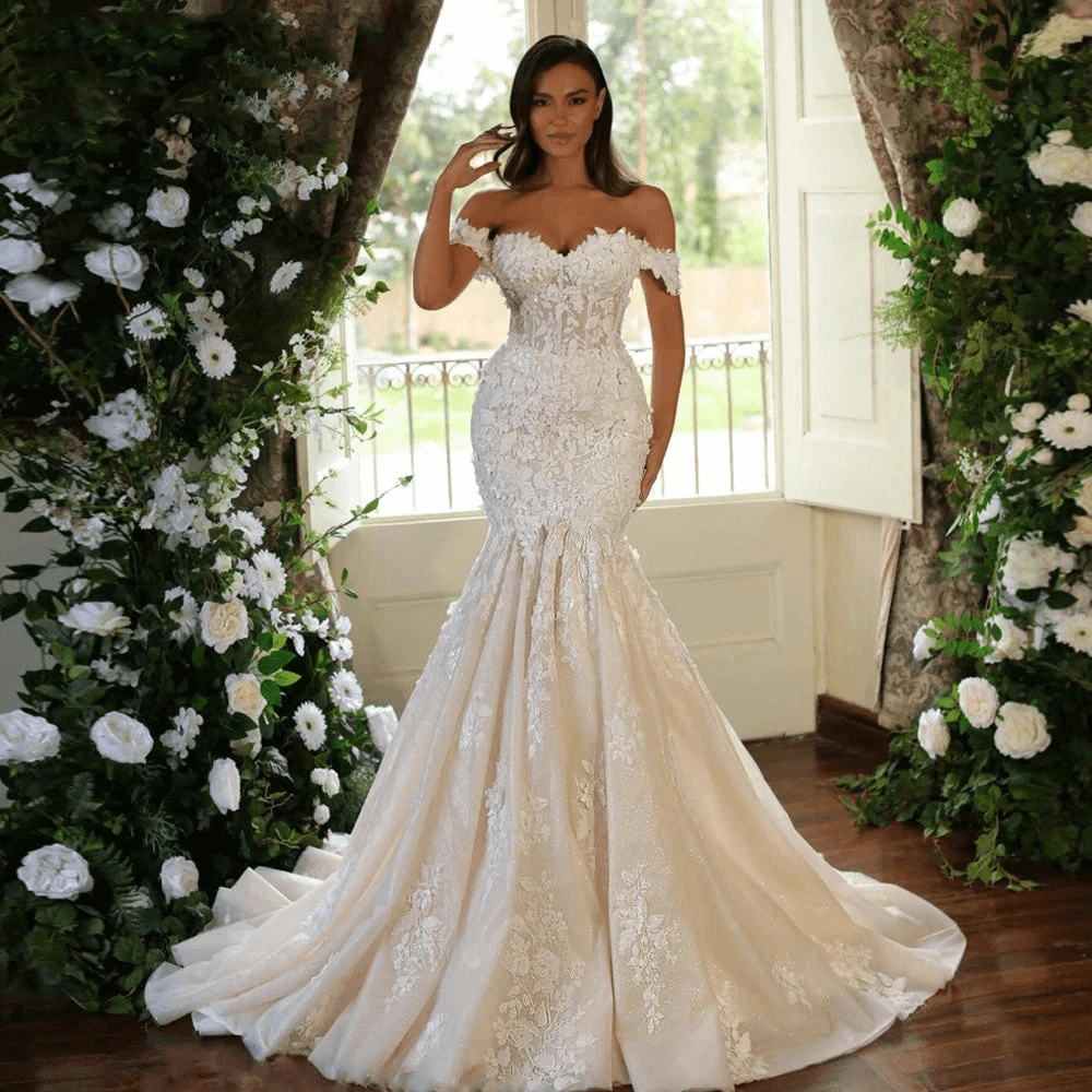 ivory mermaid bridesmaid dresses Mermaid wedding dress | Lace ivory wedding dress