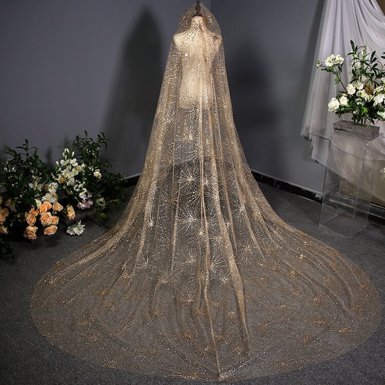 Gold Glitter Mesh Chapel Veil | wedding veils