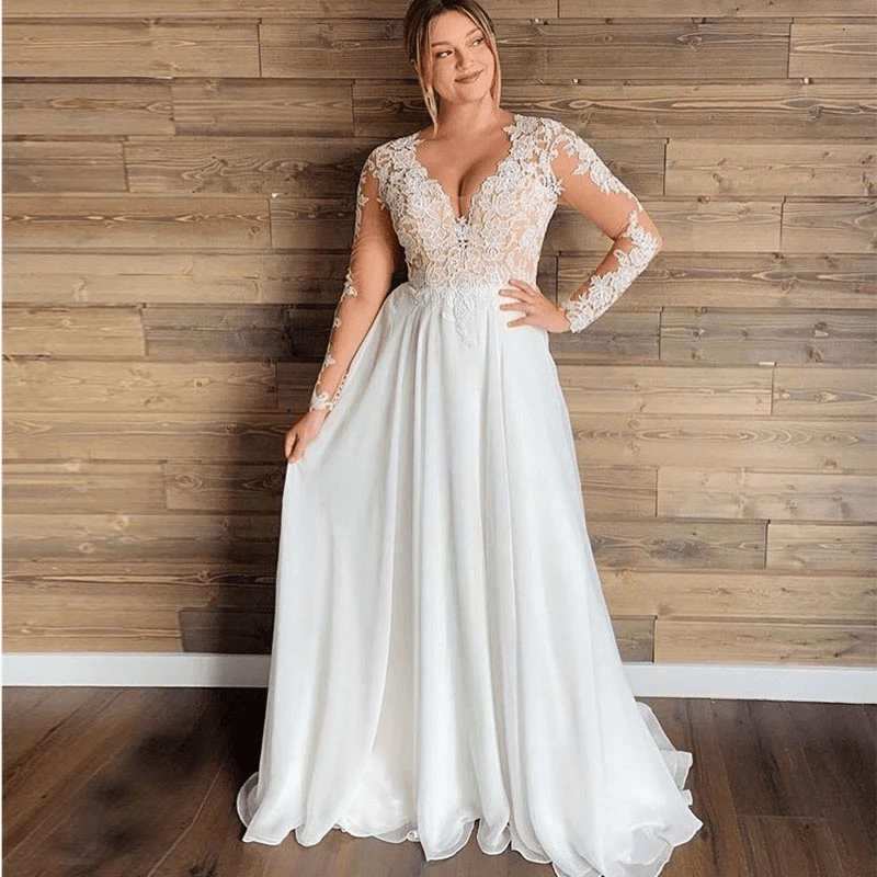 Long sleeve wedding dresses | Blackless a -line wedding dress | Lace