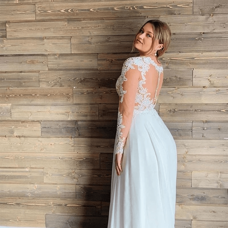 Long sleeve wedding dresses | Blackless a -line wedding dress | Lace