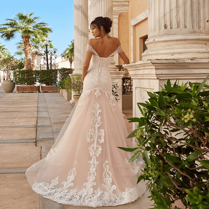 Pink wedding dress | Backless | Off shoulder