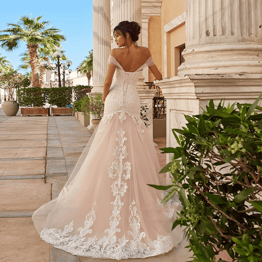 Pink wedding dress | Backless | Off shoulder