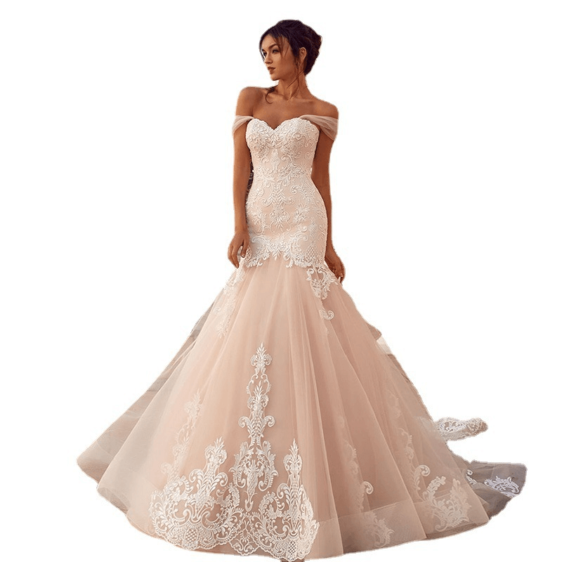 Pink wedding dress | Backless | Off shoulder