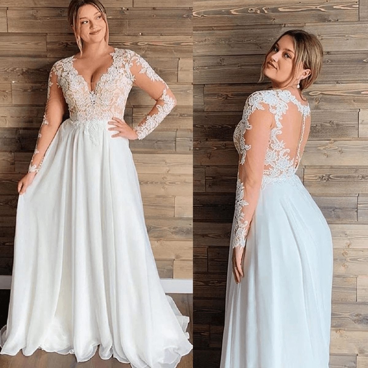 Long sleeve wedding dresses | Blackless a -line wedding dress | Lace