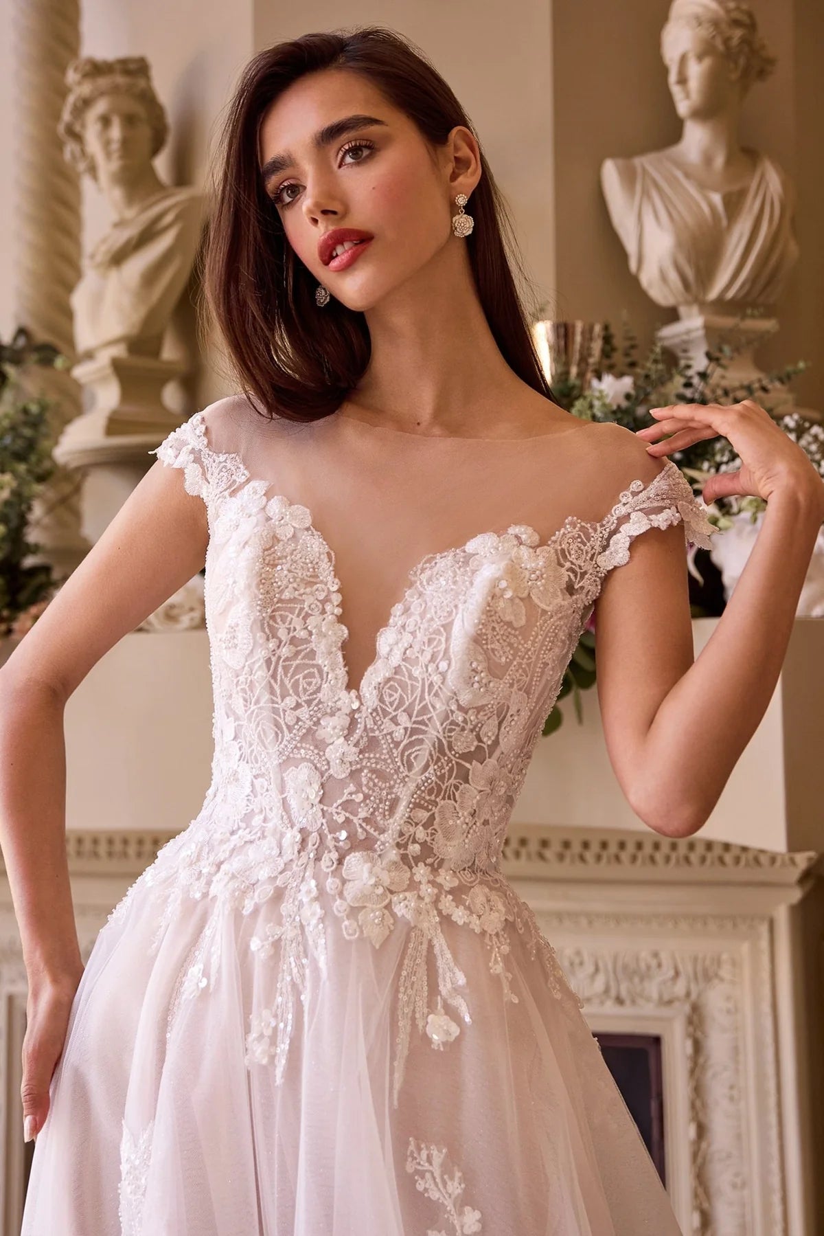 2026-23 Illusion V-Neck Ball Gown Wedding Dress