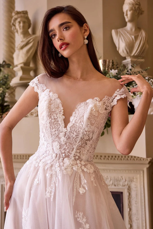 2026-23 Illusion V-Neck Ball Gown Wedding Dress