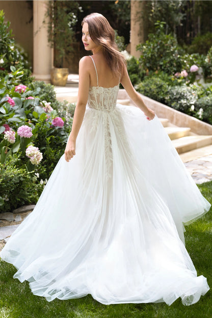 2026-69 Floral Lace Applique Spaghetti Straps Corset A Line Wedding Dress