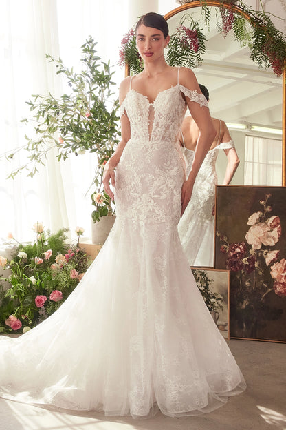 2026-10 Fitted Lace Spaghetti Straps Mermaid Wedding Dress