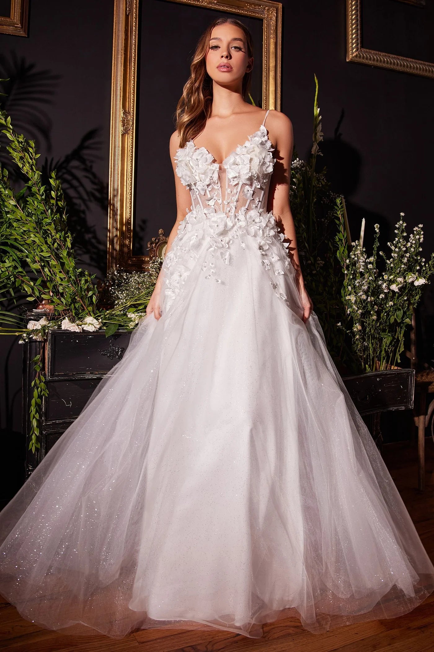 2026-98 Floral Applique A-Line Tulle Bridal Gown