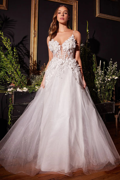 2026-98 Floral Applique A-Line Tulle Bridal Gown