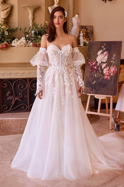 2026-84 Floral Appliqued Strapless Ball Gown Wedding Dress