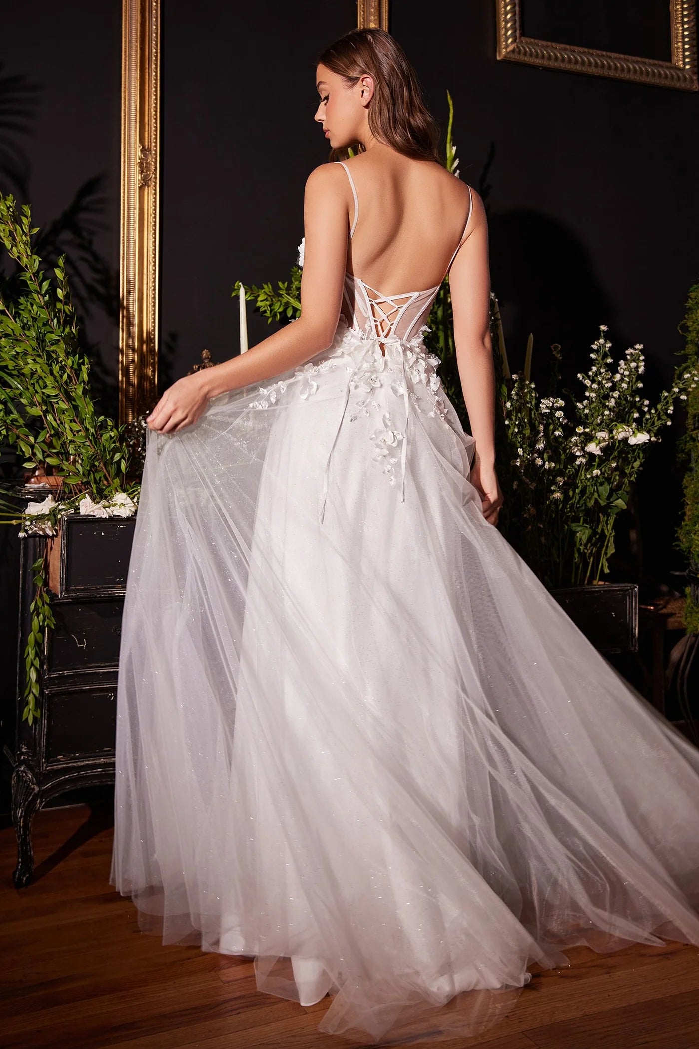 2026-98 Floral Applique A-Line Tulle Bridal Gown