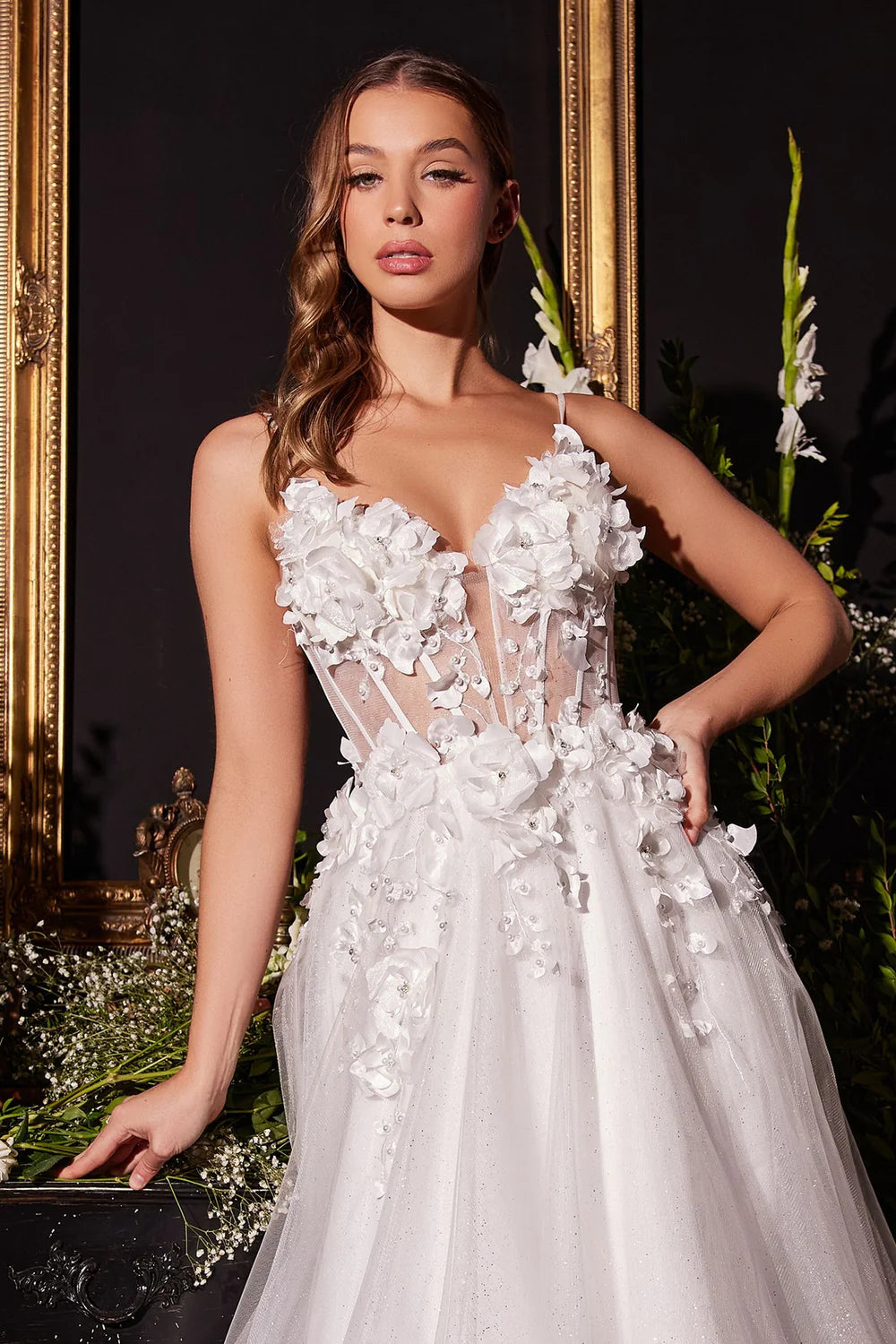 2026-98 Floral Applique A-Line Tulle Bridal Gown