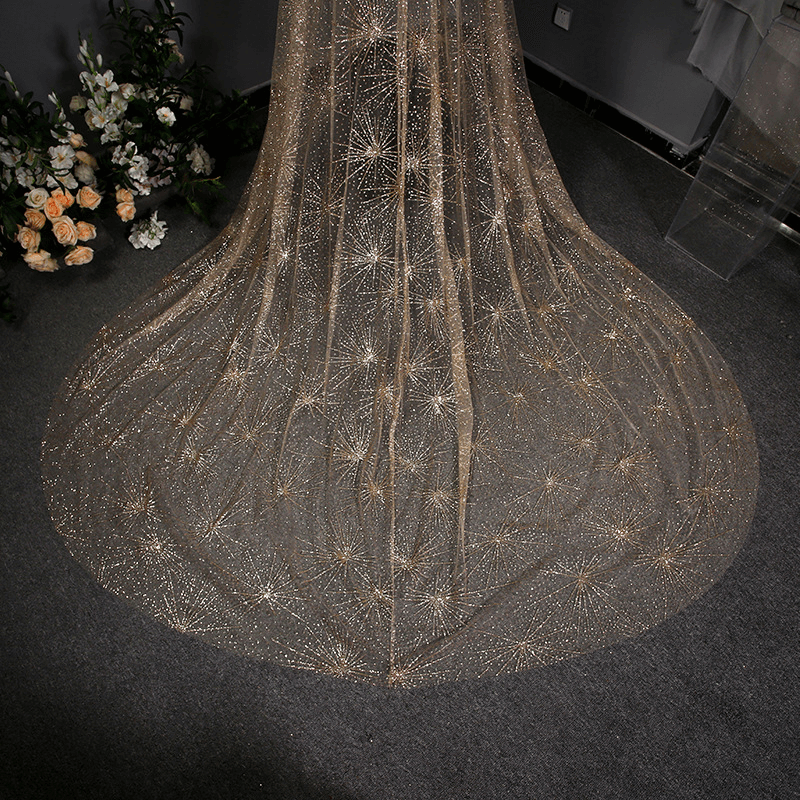 Gold Glitter Mesh Chapel Veil | wedding veils