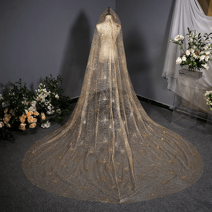 Gold Glitter Mesh Chapel Veil | wedding veils