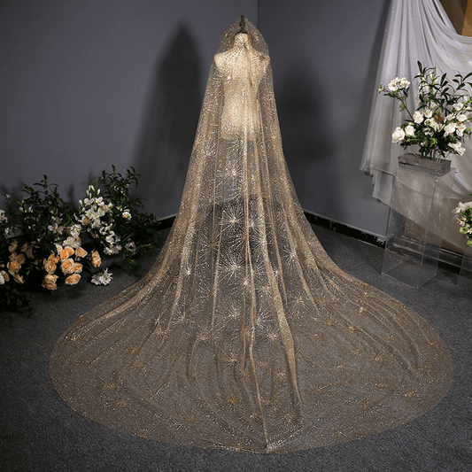 Gold Glitter Mesh Chapel Veil | wedding veils