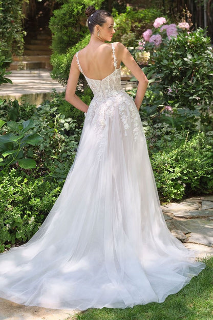 2026-68  Long Bridal Gown 3D Floral Lace Applique Wedding Dress