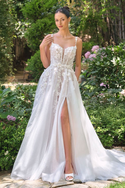 2026-68  Long Bridal Gown 3D Floral Lace Applique Wedding Dress