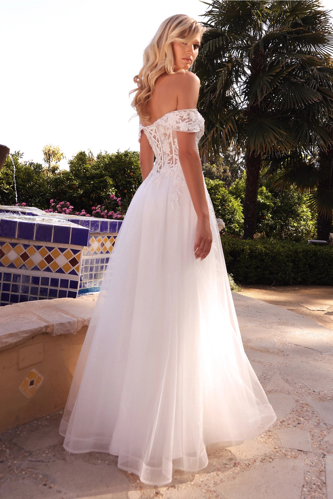 2026-73 Lace Off the Shoulder A Line Wedding Dress