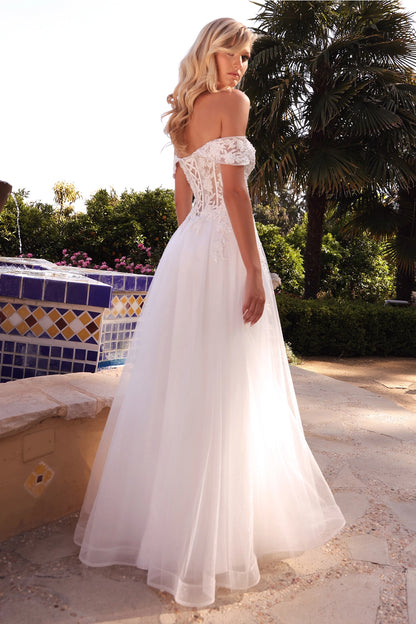 2026-73 Lace Off the Shoulder A Line Wedding Dress