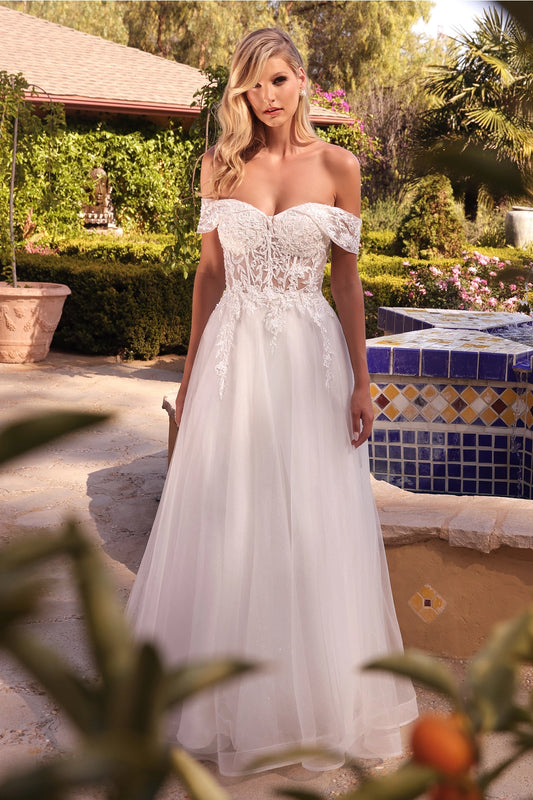 2026-73 Lace Off the Shoulder A Line Wedding Dress