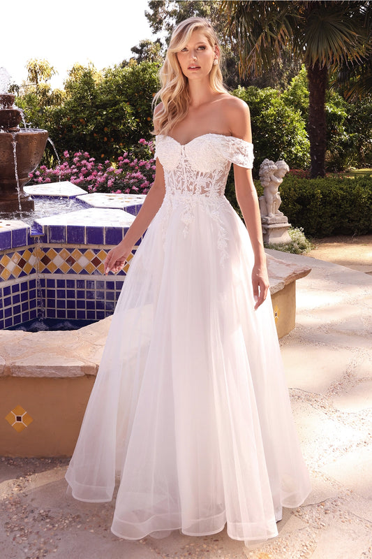 2026-73 Lace Off the Shoulder A Line Wedding Dress