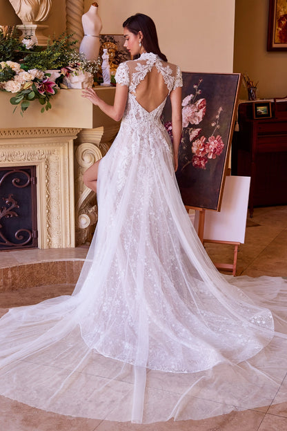 2026-22 Short Sleeve A Line Wedding Dress