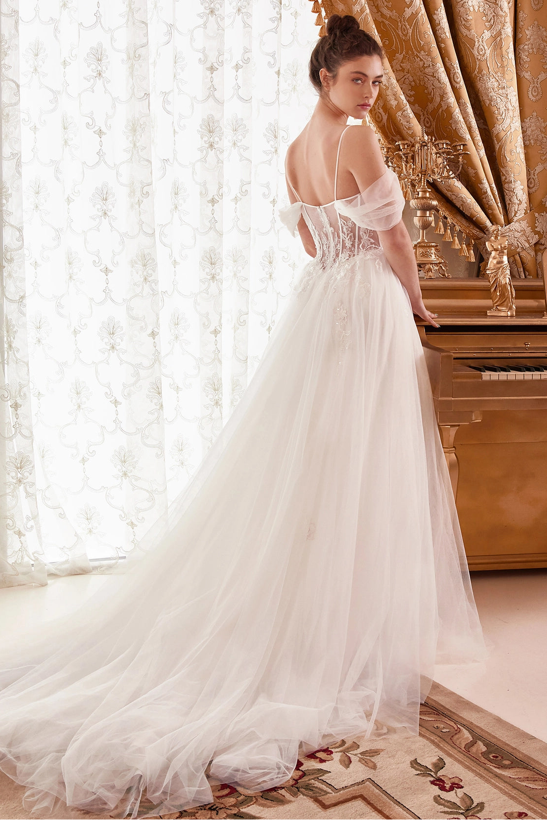 Off the shoulder lace tulle wedding dress full length by Howedding